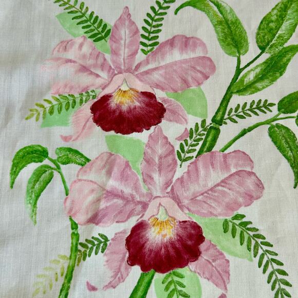 Vintage Hand Painted floral Pink Iris Artwork on Cotton - Picture 7 of 9